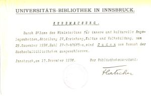 Prohibición de ingreso de los judíos a las bibliotecas de la Universidad de Innsbruck